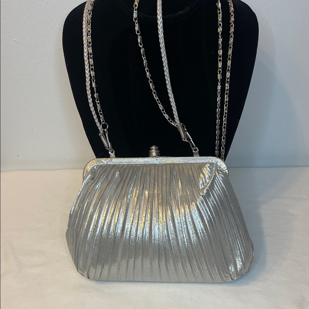 Jacqueline Ferrar Vintage Metallic Pleated Evening Crossbody/Shoulder Purse EUC